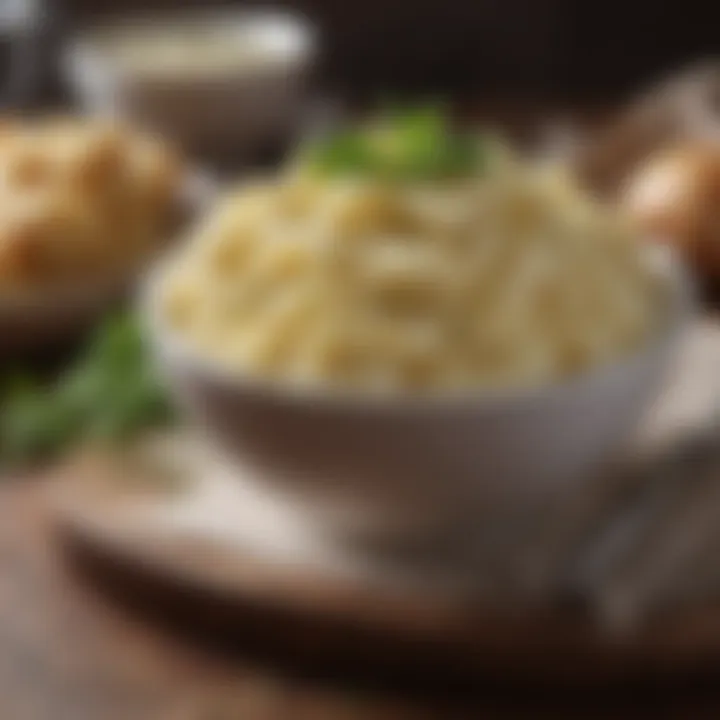 Creamy mashed potatoes in a bowl garnished with herbs