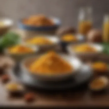 A kitchen countertop displaying various dishes made with turmeric, showcasing versatility