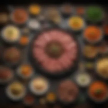 Global Beef Dishes Highlighting Cultural Seasoning Practices A table set with diverse beef dishes from around the world