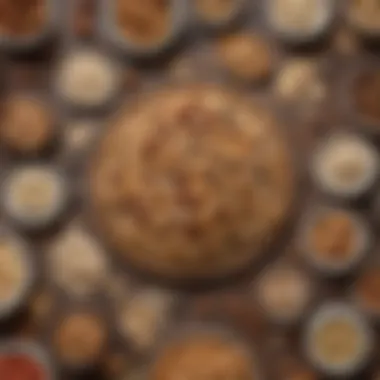 An overhead view of a kitchen countertop featuring assorted ingredients for making oatmeal granola bars, emphasizing customization and variety.