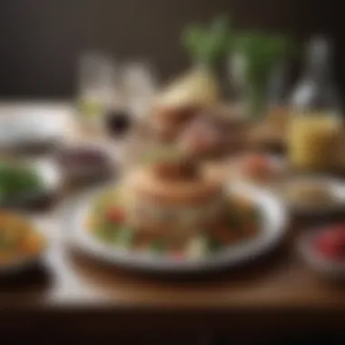 Elegant Balanced Meal Presentation Elegant setup of a balanced meal with diverse ingredients