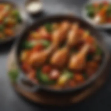 A flavorful stir-fried chicken drumstick dish with vibrant vegetables in a glossy sauce.