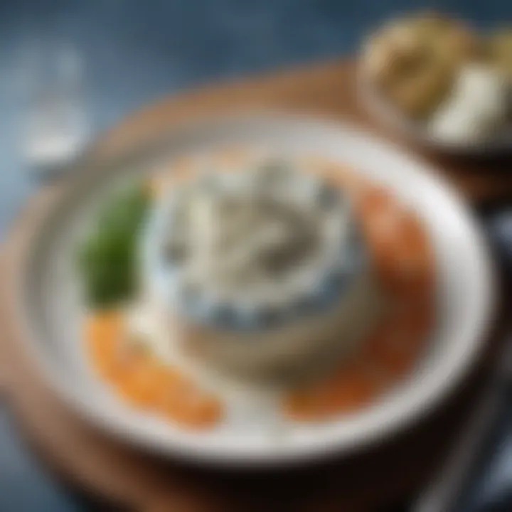 An innovative dish featuring Treasure Cave Blue Cheese Dressing as a key element, artfully arranged