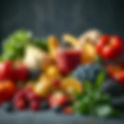 Vibrant array of fresh fruits and vegetables for juicing