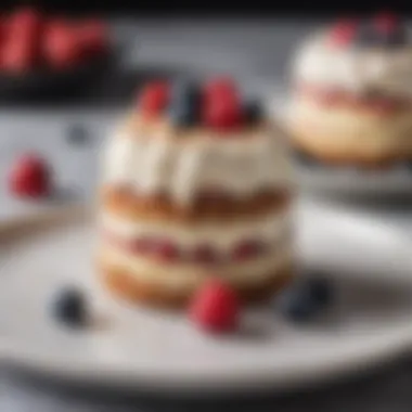 A close-up of a rich, creamy keto no bake dessert garnished with fresh berries