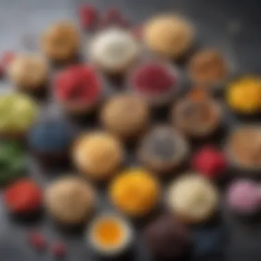 An assortment of colorful ingredients commonly used in keto no bake desserts