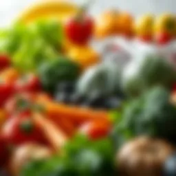 Colorful array of fresh vegetables and fruits that support a healthy diet