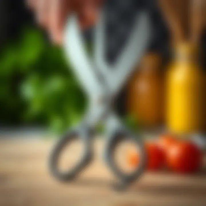 A close-up of kitchen shears displaying various functionalities