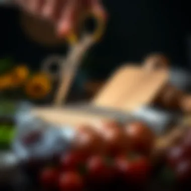 All-purpose kitchen shears being used for packaging