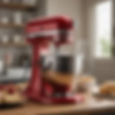 A KitchenAid stand mixer with various attachments displayed