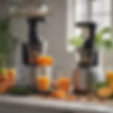 Juicing Output Comparison: Horizontal vs. Vertical Comparison of juicing outputs from horizontal and vertical models