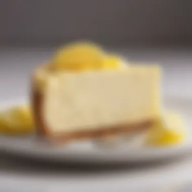 A close-up of the creamy texture of lemon cheesecake on a fork