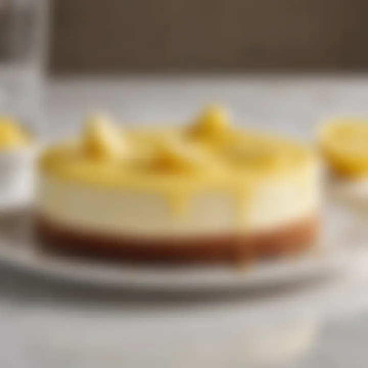 A vibrant lemon cheesecake with a glossy topping and fresh lemon slices