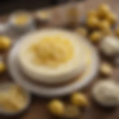 An array of ingredients including cream cheese, lemons, and sugar arranged artistically