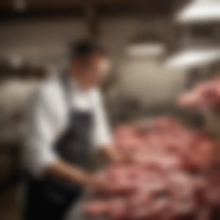 An artisan butcher selecting high-quality meat cuts