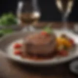 A beautifully plated gourmet steak with elegant garnishes