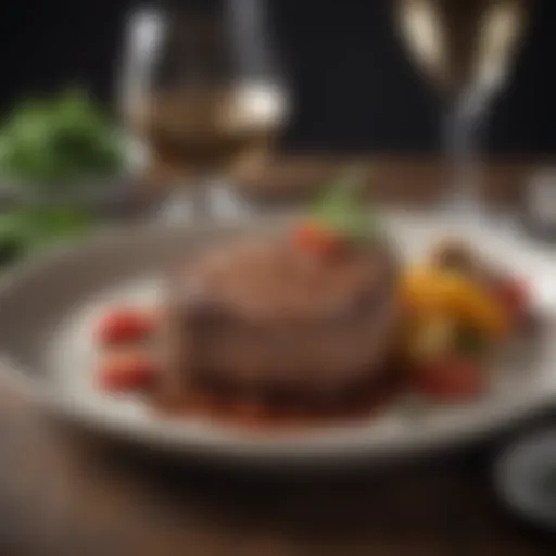 A beautifully plated gourmet steak with elegant garnishes