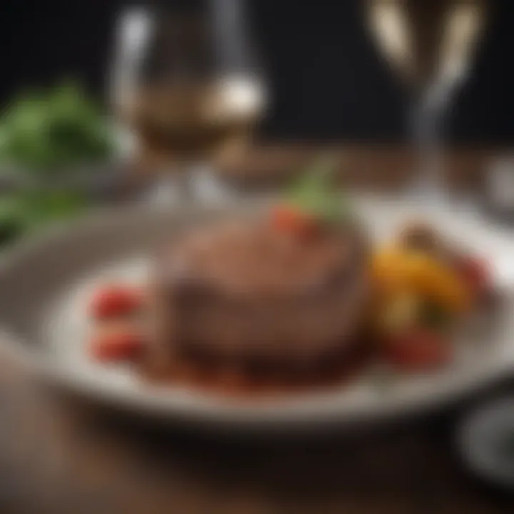 A beautifully plated gourmet steak with elegant garnishes