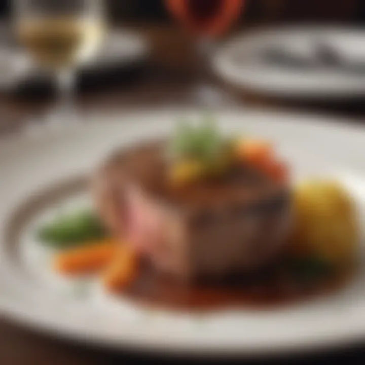 An upscale dining setting featuring a steak dish