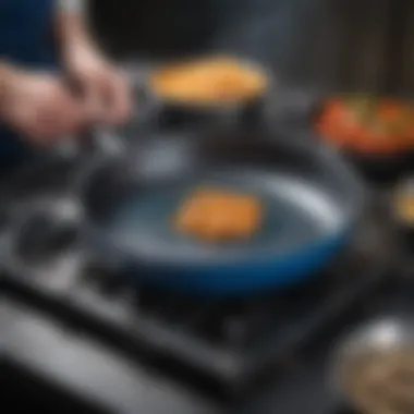Maintenance Techniques for Longevity Illustration of maintaining a blue carbon steel pan over time