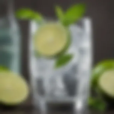 Seltzer water with fresh lime and mint garnish