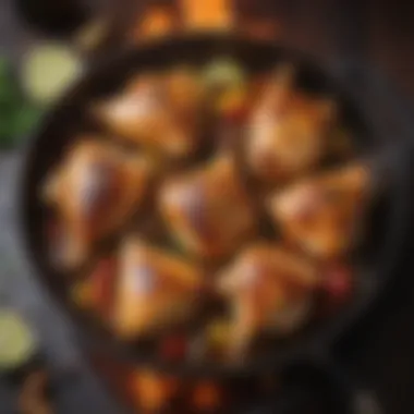 Sizzling chicken pieces in a hot pan