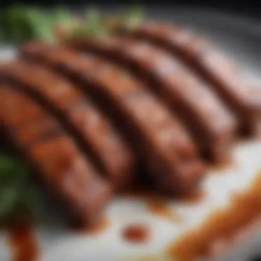 A close-up of succulent ribs glazed with sauce, highlighting the art of presentation and finish.