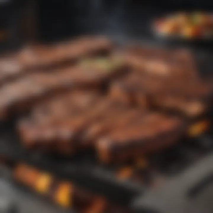 A grill set up with ribs sizzling, demonstrating an appealing cooking method that enhances flavor.