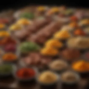 An array of spices and marinades displayed artistically, emphasizing the importance of flavor in rib preparation.