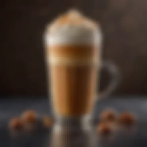 A rich and creamy caramel macchiato topped with a delicate drizzle of caramel sauce.