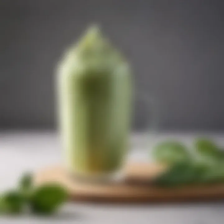 A vibrant matcha latte with a frothy finish, showcasing a blend of green tea and milk.
