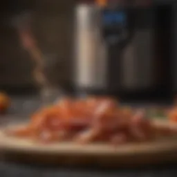 Sizzling bacon strips in an air fryer