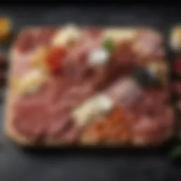 An elegantly arranged charcuterie board featuring a variety of cured meats and artisanal cheeses.