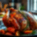A beautifully roasted whole chicken garnished with herbs