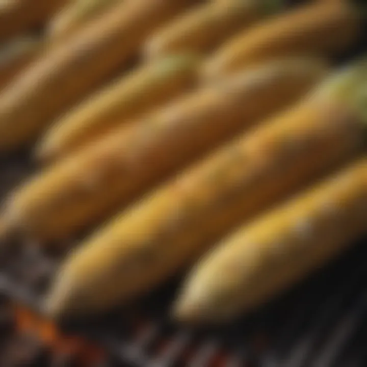 A barbecue grill with corn arranged perfectly