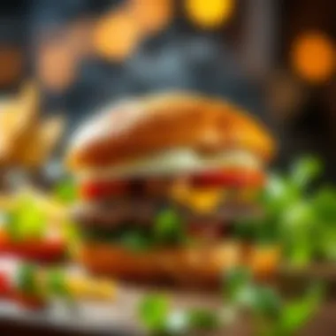 Perfectly Grilled Hamburger Presentation Perfectly grilled hamburger with toppings and garnish