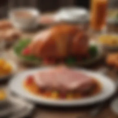 Stunning Presentation for Gatherings A beautifully set dining table featuring honey glazed ham and elegant side dishes