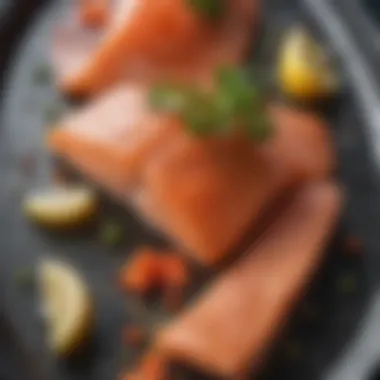 Plated salmon with artistic garnishing