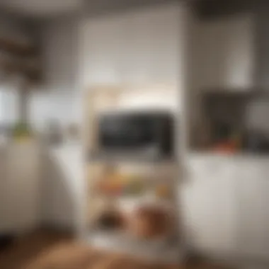 Beautifully arranged kitchen with a microwave pantry stand enhancing aesthetics