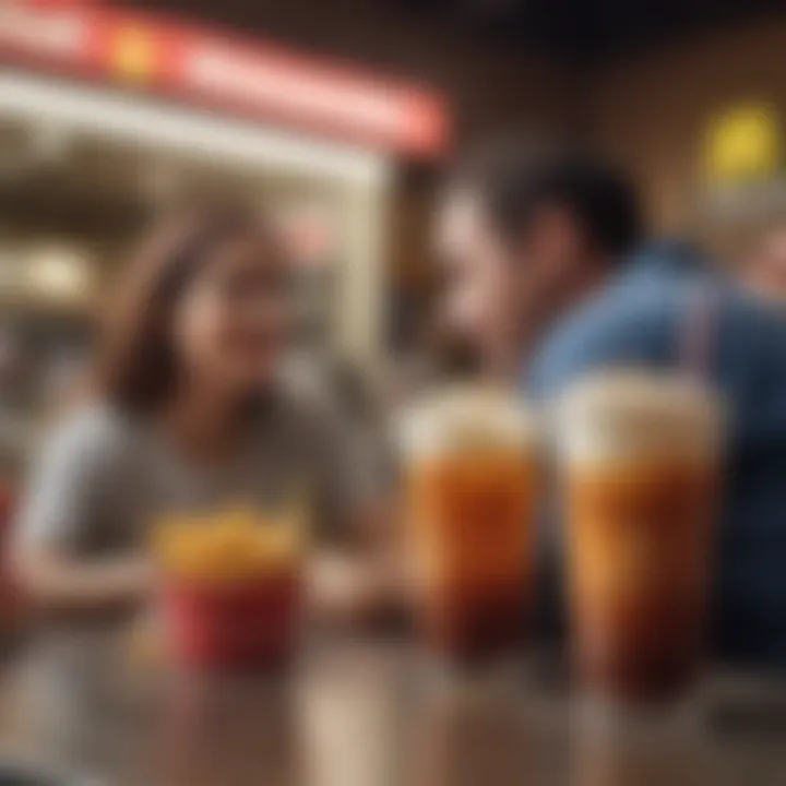 A bustling McDonald's restaurant with customers enjoying soda