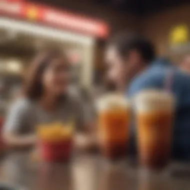 Cultural Moments: Enjoying McDonald's Soda Together A bustling McDonald's restaurant with customers enjoying soda
