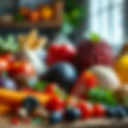 Colorful array of heart-healthy foods