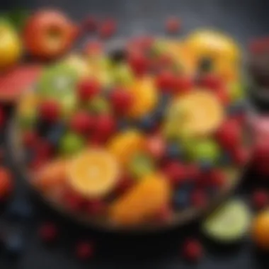 Colorful assortment of fresh fruits known to lower blood pressure.