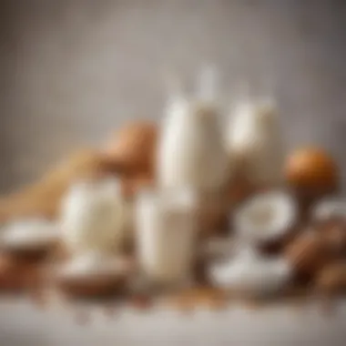 Dairy-Free Alternatives A vibrant assortment of dairy-free substitutes such as nut milk and coconut yogurt.
