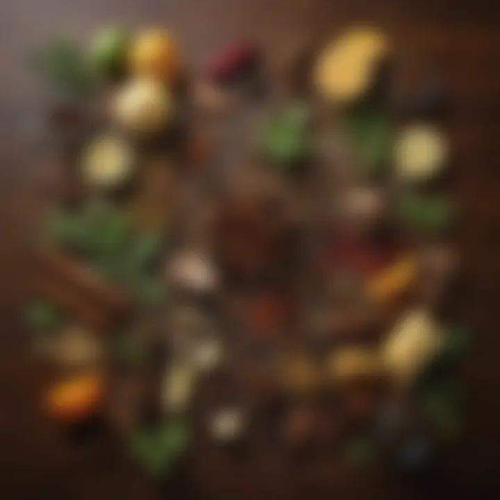 A whimsical arrangement of spices and herbs, illustrating the endless possibilities of flavor combinations.