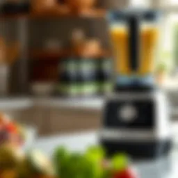 A close-up view of a personal size Vitamix blender showcasing its sleek design and efficient blending capabilities.