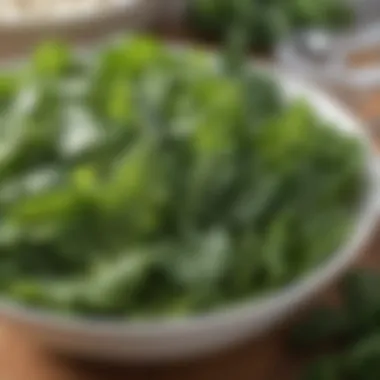 A bowl of leafy greens, essential for promoting healthy hair