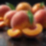 Vibrant peaches with dew drops symbolizing freshness and health