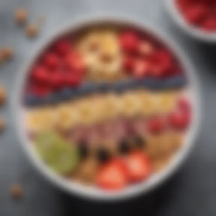 A close-up of a nutritious smoothie bowl topped with granola and fresh berries.