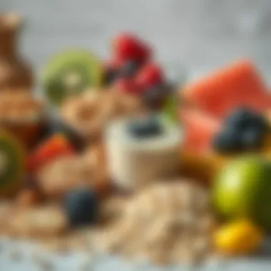 Assortment of Oats Shake Ingredients An assortment of ingredients used in oats shakes, showcasing grains and fruits